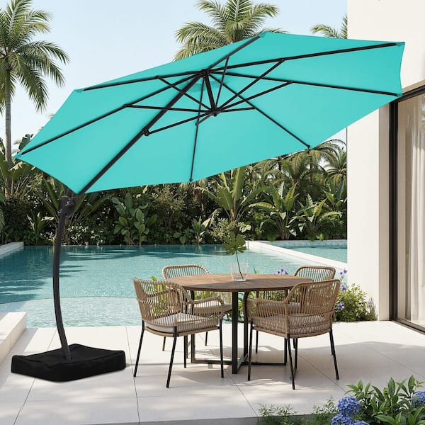 garden aluminum hanging patio umbrella 11 FT Outdoor with Base Aluminium Curved Cantilever Umbrella The curvy patio offset umbrella has a generous large canopy Welgold Outdoor Hanging Roman Umbrella