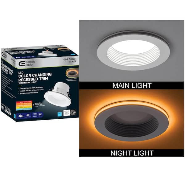 Commercial Electric - 4 in. Adjustable CCT Integrated LED Recessed Light Trim w/ Night Light 625 Lumens Retrofit Kitchen Lighting Dimmable