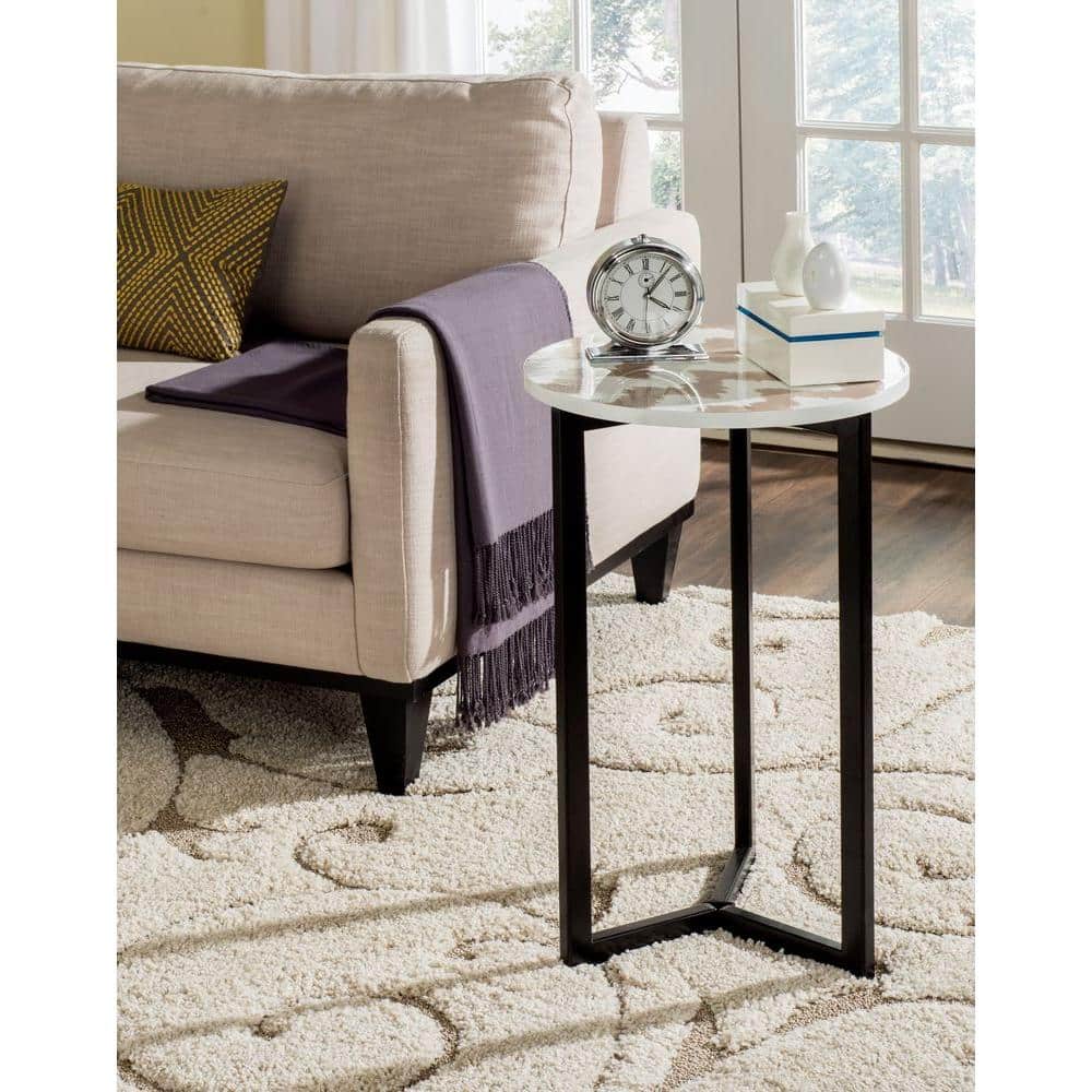 Zaira Round Warm Grey and White Metal End Table