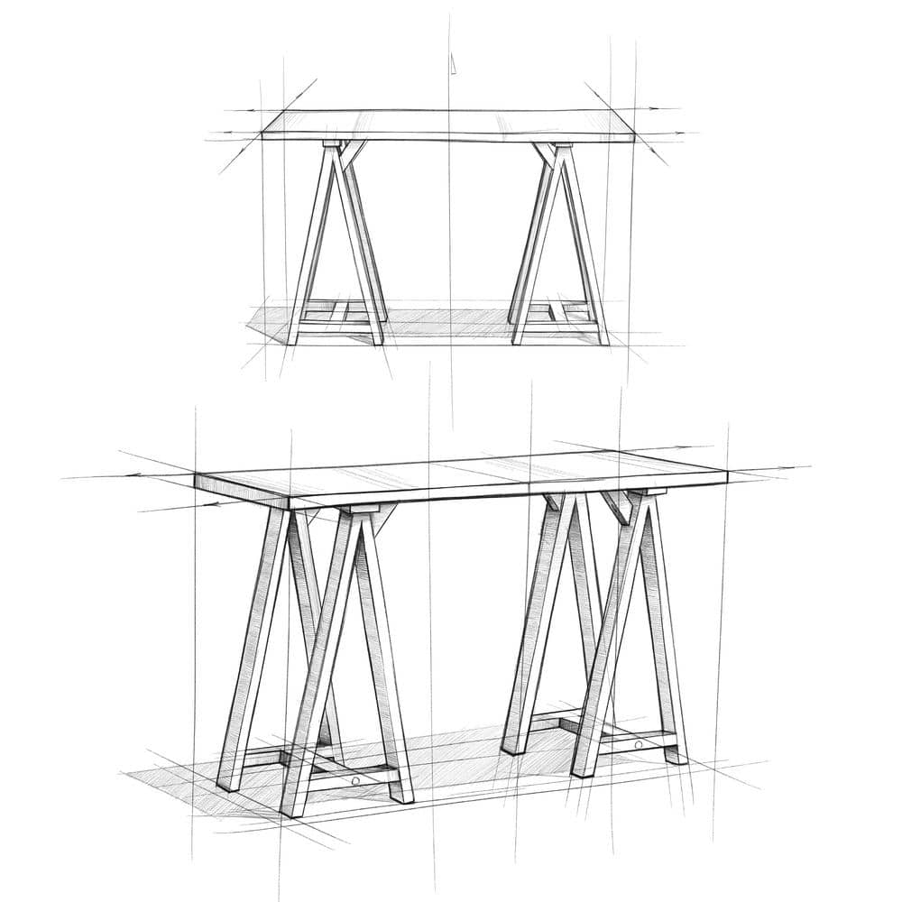 Sawhorse Dark Chestnut Brown Solid Wood Console Table with Storage