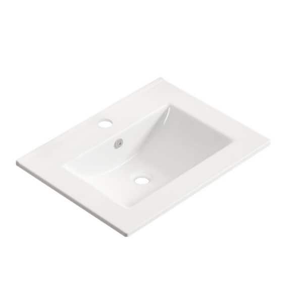 24 in. x 18.31 in. Ceramic Vessel Bathroom Sink in Glossy White with Integrated Overflow and Pre-Drilled Faucet Holes