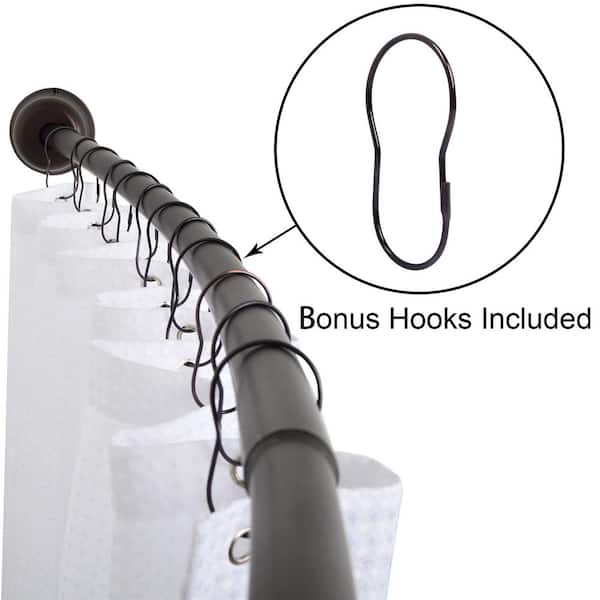 72 in. Rustproof Wall Mounted Single Curved Shower Rod, Aluminum, Adjustable from 45 to 72 in. Wide, Oil Rubbed Bronze