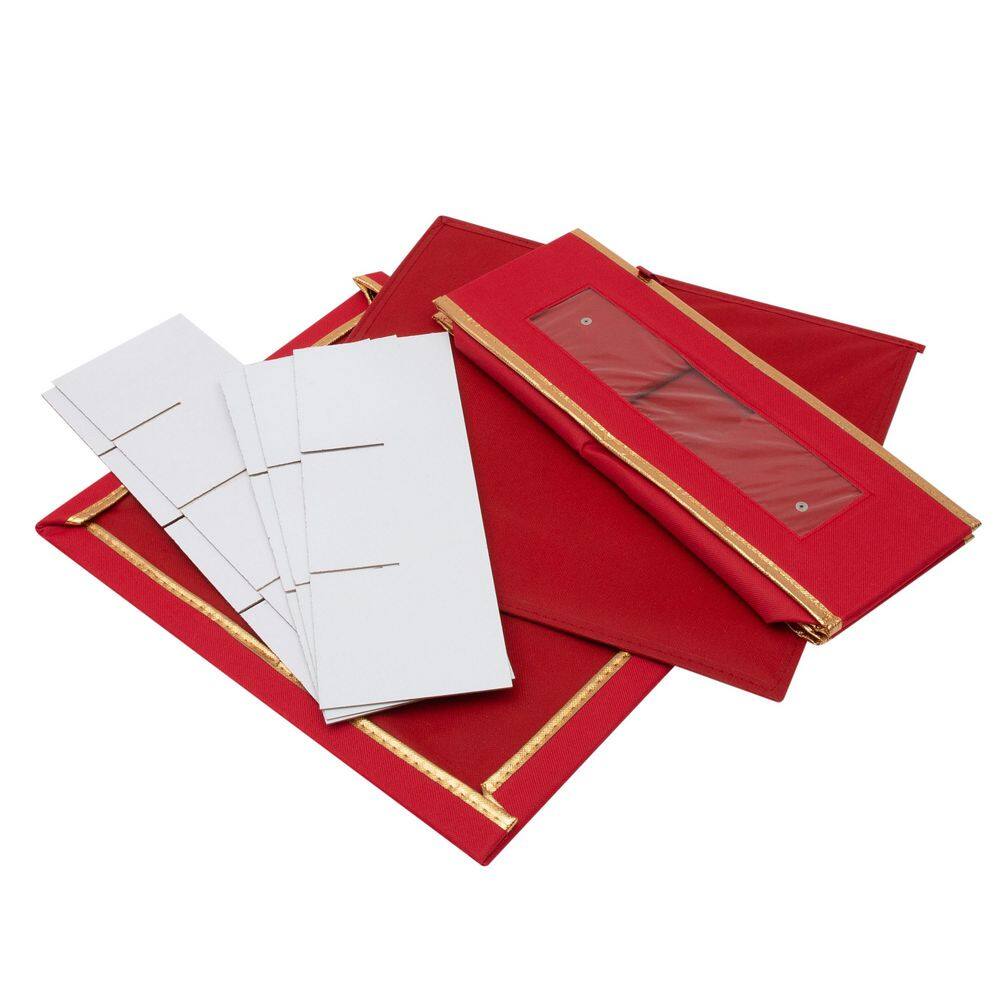 Red Fabric Collapsible Christmas Mug Storage Box with Lid