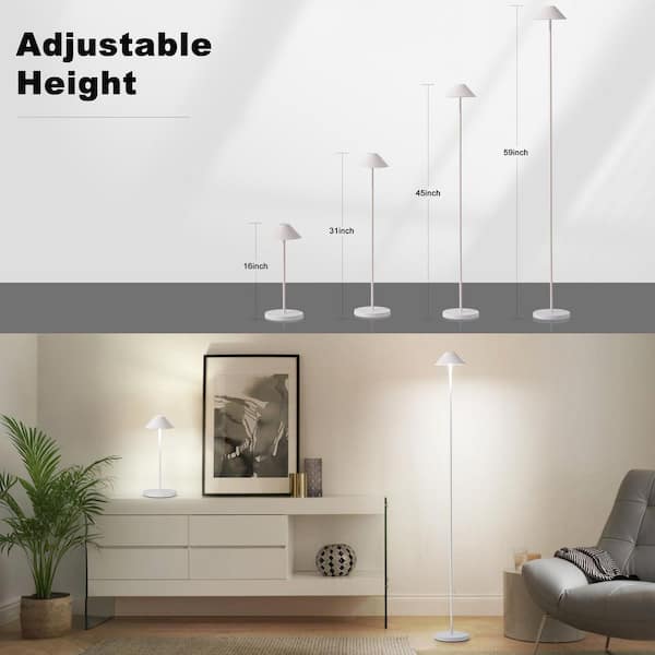 58 in. White Smart RGB Integrated LED Dimmable Waterproof Rechargeable Standard Floor Lamp for Living Room and Outdoor