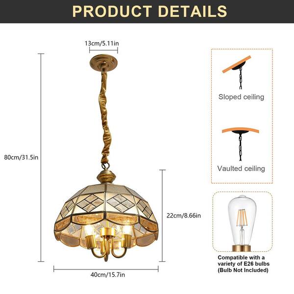 OUKANING 60-Watt 3-Light Gold Modern Pendant Light with