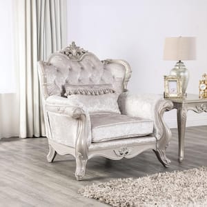 Raya Off White Fabric Arm Chair With Wingback