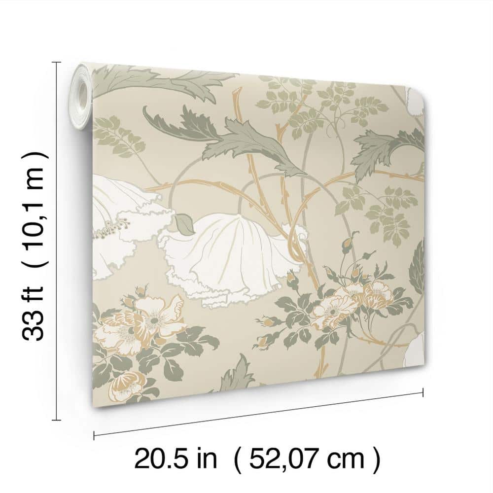 Linen Sage Floral Pre-pasted Washable Wallpaper