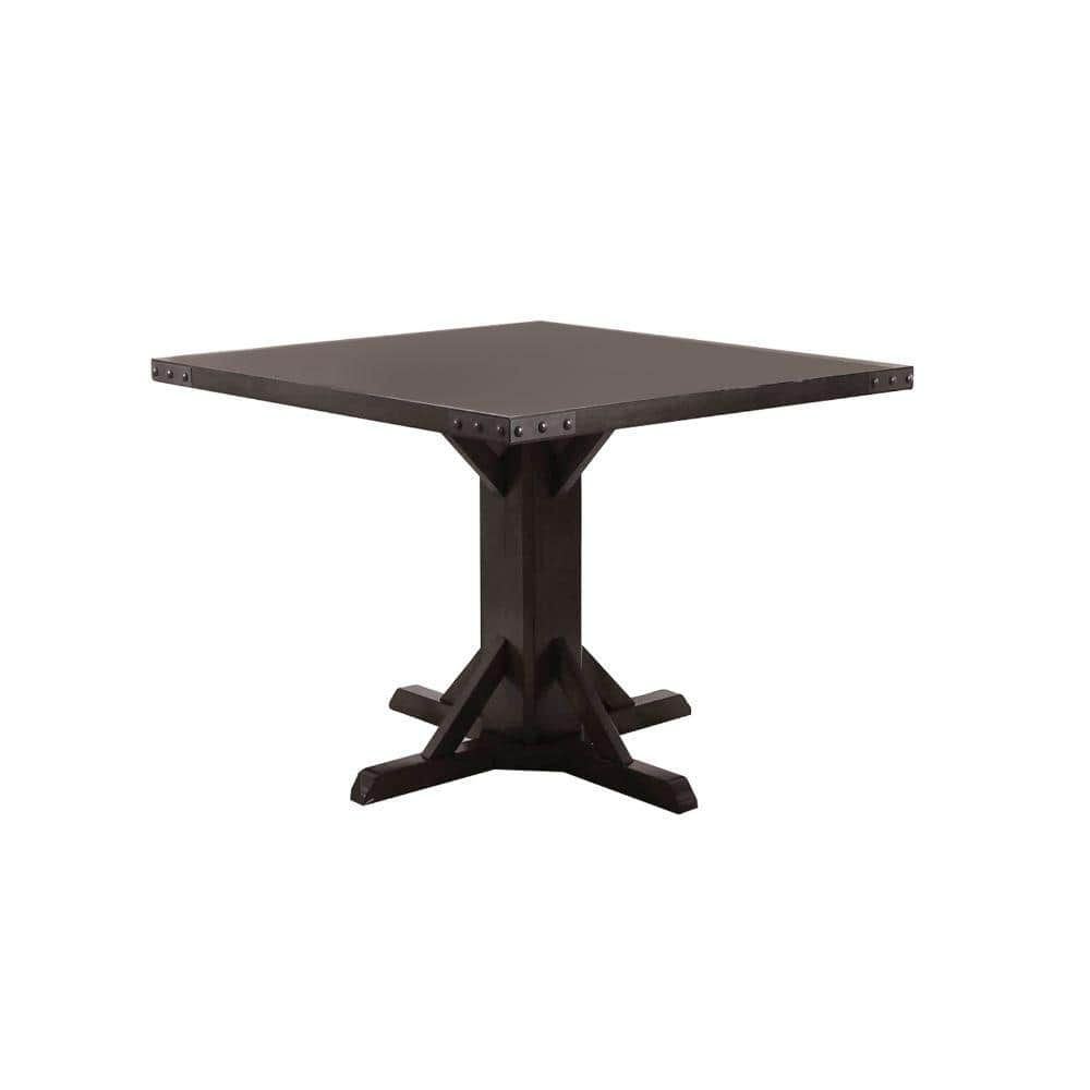 Benjara 30 in. H Brown Square Wooden Dining Table with Pedestal Base ...