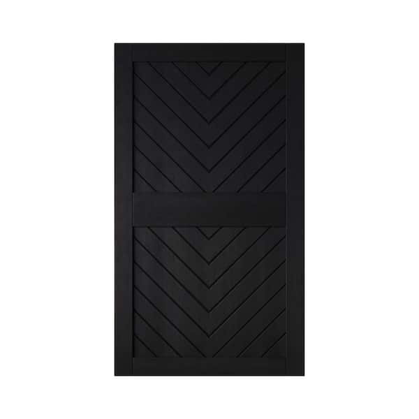 JT3 42 in. x 84 in. C-Panel Solid Core Black Fishbone Design Pine Wood Interior Sliding Barn Door Slab