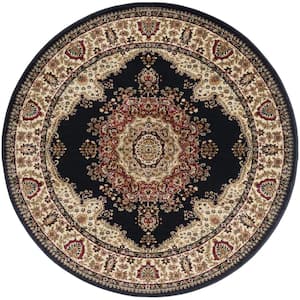 Sensation Border Black 8 ft. Round Indoor Area Rug