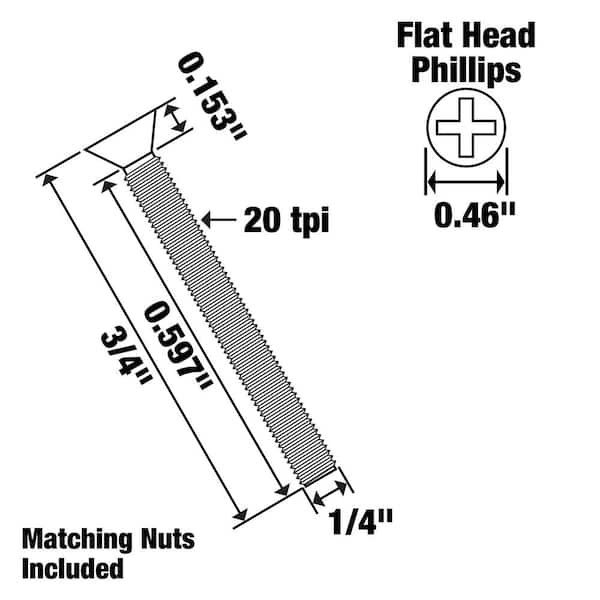 Everbilt 1/4 in.-20 x 3/4 in. Zinc Plated Phillips Flat Head