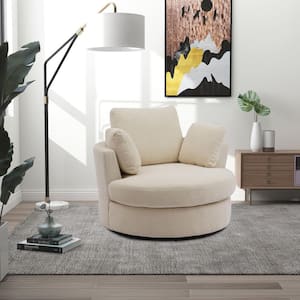 Beige 360° Swivel Chenille Accent Barrel Chair with 3 Pillows
