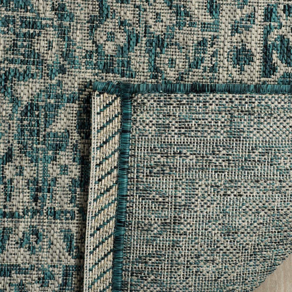 Light Gray and Teal 9' x 12' Easy-Care Synthetic Area Rug