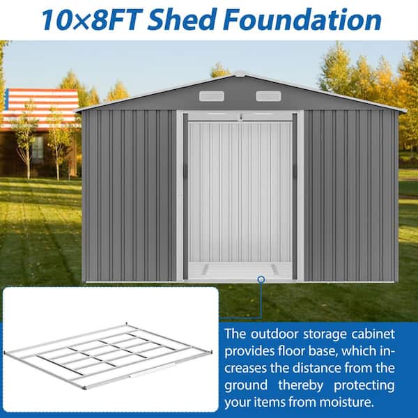 10 x 8 ft. Outdoor Tool Storage Shed w/ Metal Foundation and