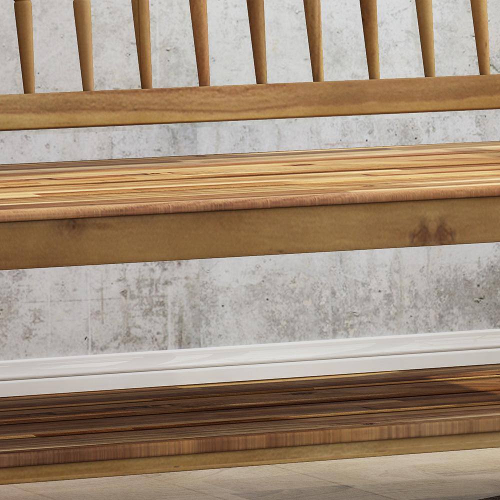 Teak and Black Acacia Wood Bench with Shelf, 51"