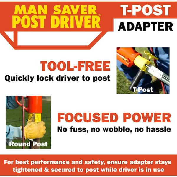 Yellow Steel T-Post Adapter for 93-R Man Saver Post Driver, Accessory for Pneumatic Fence Tool