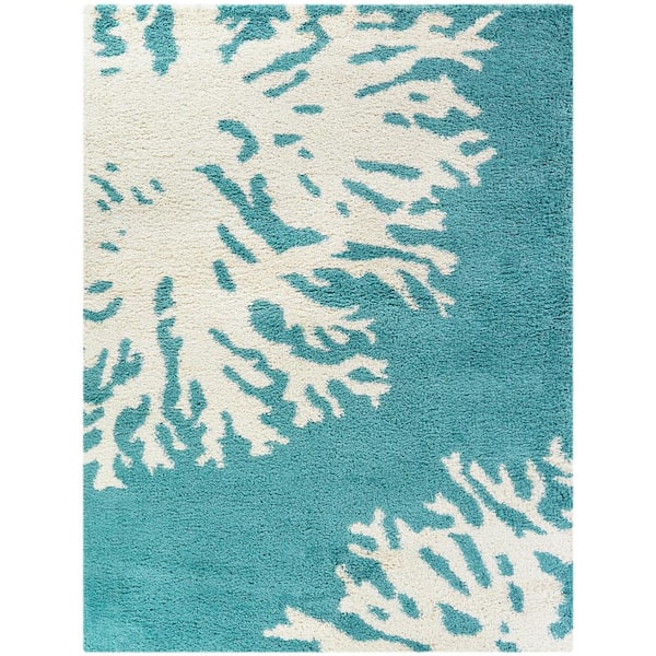 Sarasota Teal 5 ft. x 7 ft. Coastal Shag Area Rug