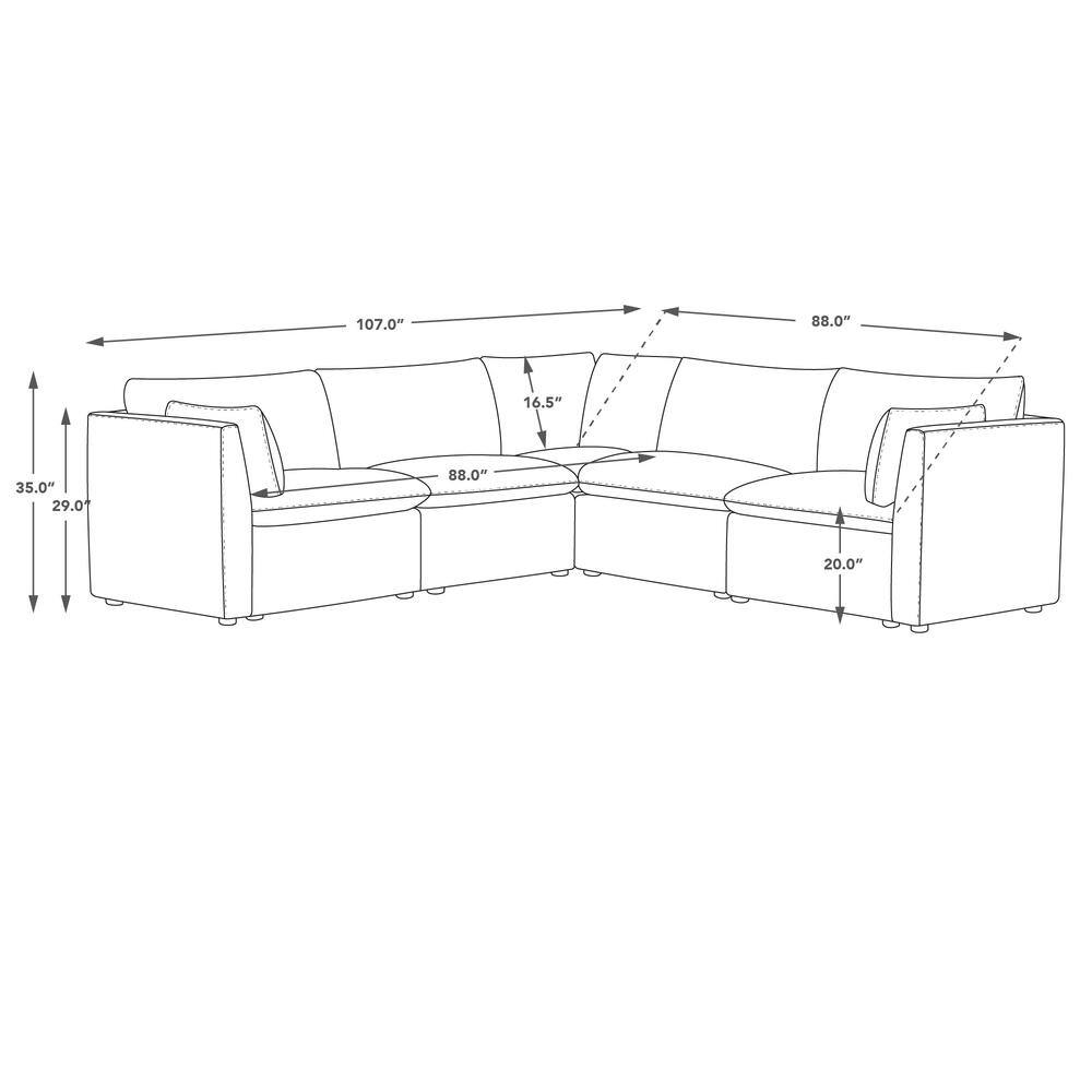 Beige Modular Fabric 5-Piece Sectional Sofa with Wood Frame