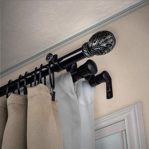 EMOH 13/16" Dia Adjustable 66" to 120" Triple Curtain Rod in Black with Irene Finials