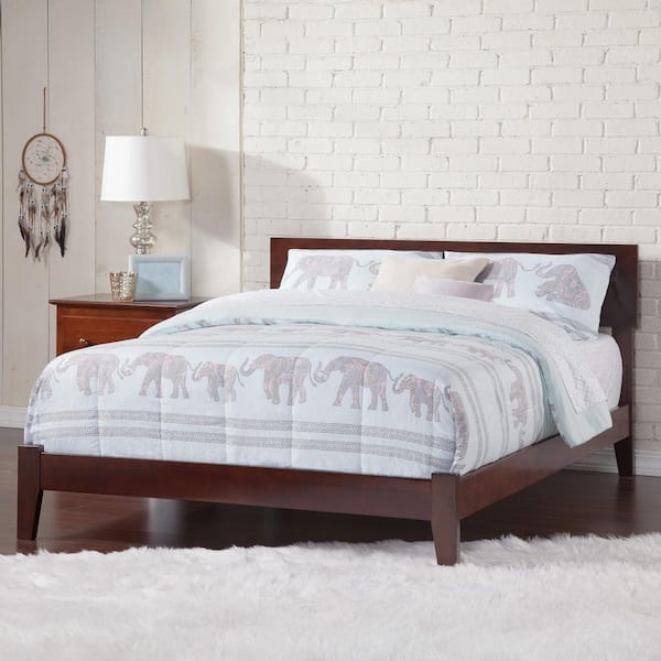 Orlando Walnut Solid Wood Queen Traditional Panel Bed with Open Footboard and Attachable Turbo Device Charger