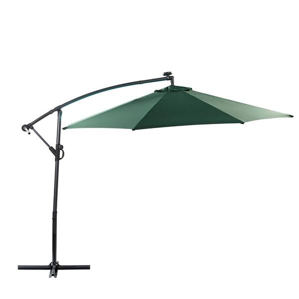 Unbranded 9.5 ft. Iron Solar Light Cantilever Patio Umbrella in Green