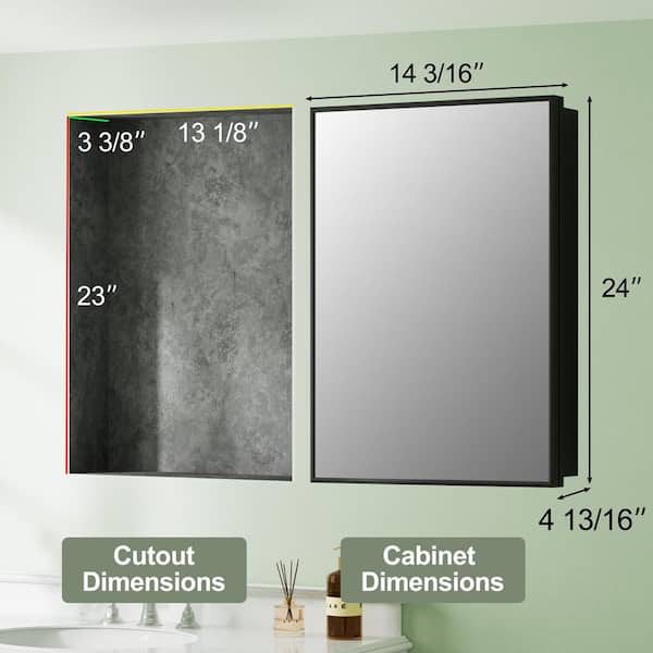 Vela 14 in. W x 24 in. H Rectangular Framed Medicine Cabinet with Mirror, Adjustable Shelves, Recessed or Surface Mount