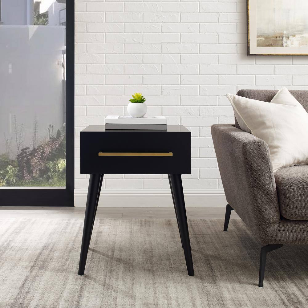 Everett Matte Black Mid-Century Modern Storage End Table