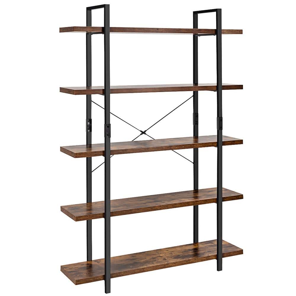 Costway 70 in. Brown Wood 5 -Shelf Standard Bookcase with Anti-tip
