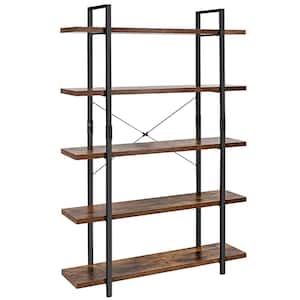 70 in. Brown Wood 5 -Shelf Standard Bookcase with Anti-tip Device