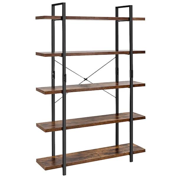 Costway 70 in. Brown Wood 5 -Shelf Standard Bookcase with Anti-tip Device