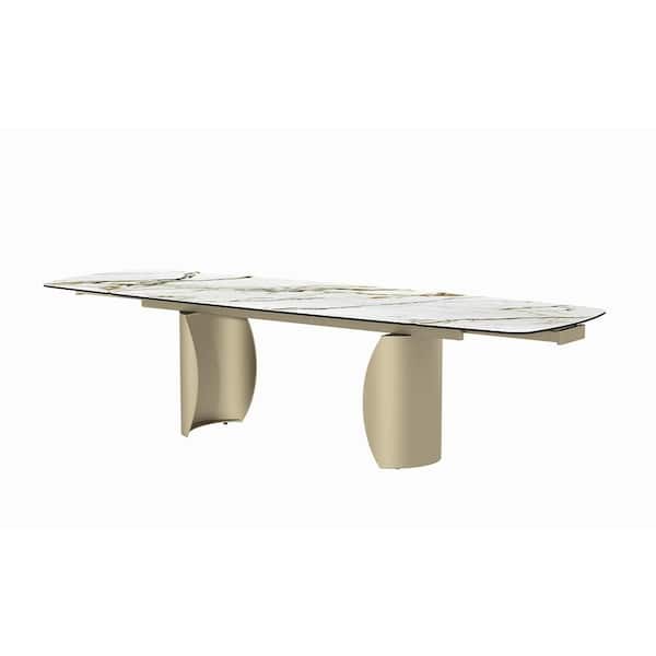 Cora Golden Champange Finish Ceramic Top 39 in. Pedestal Dining Table Seats 6