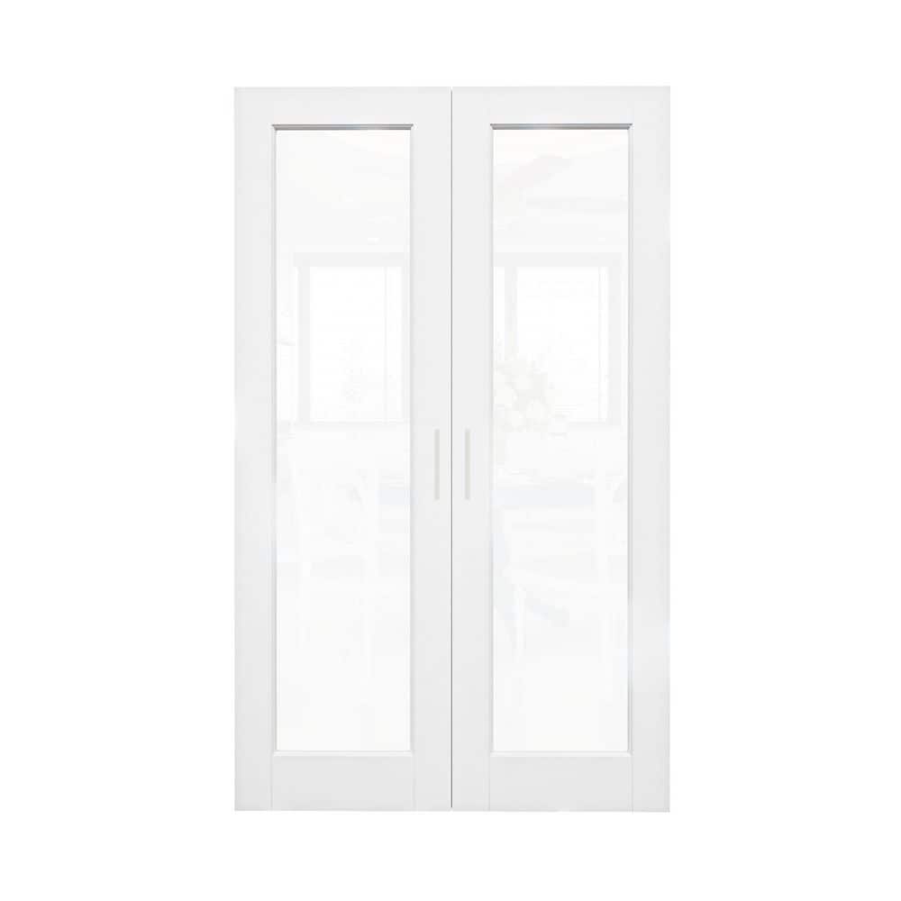 ARK DESIGN 48 in. x 80 in. 1-Lite Clear Glass White Solid Core Wood ...