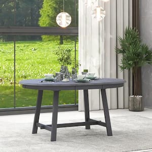 41.4 in. Gray Solid Wood Retro Round Extendable Dining Table for 4