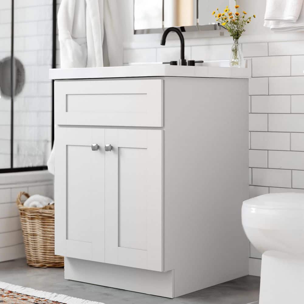 White 25" Single Bathroom Vanity with Cultured Marble Top