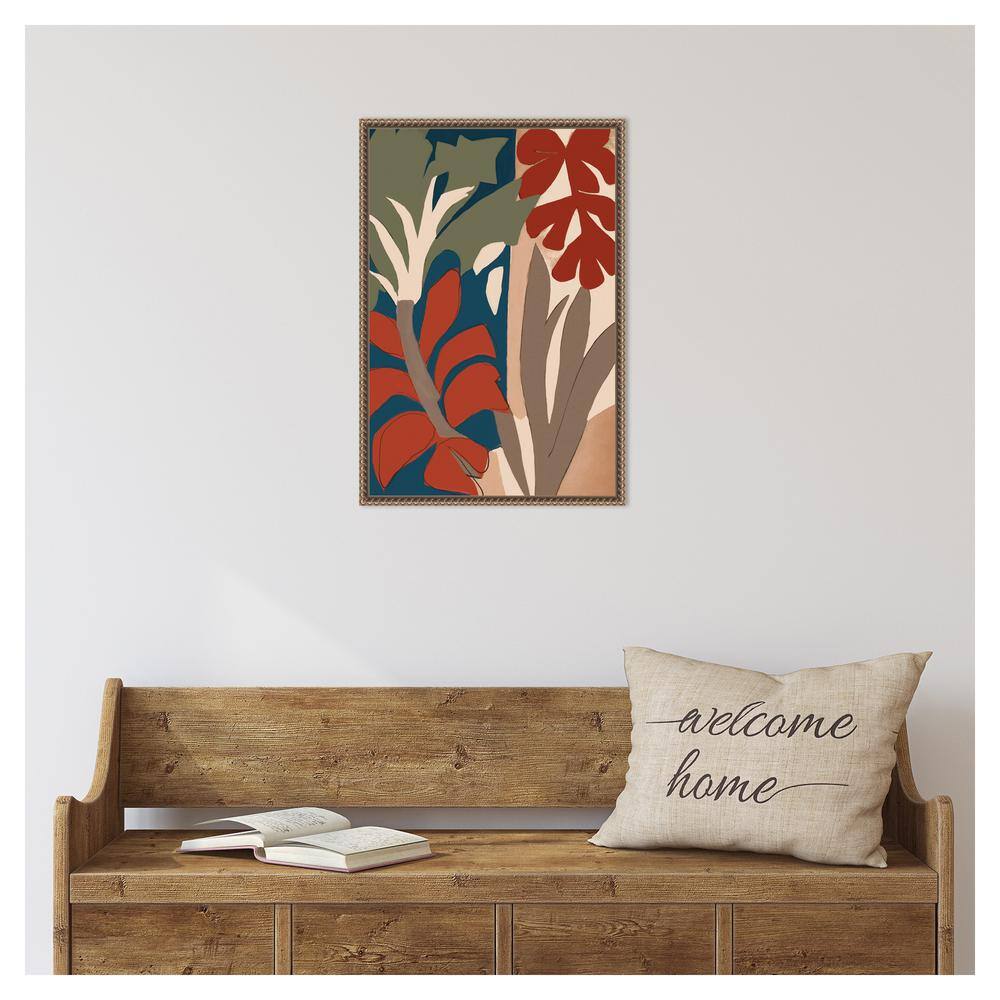 Botanical Abstract Beaded Framed Canvas Wall Art 16 x 23-in
