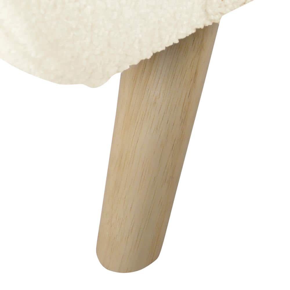 Cream Faux Shearling Storage Bench with Wood Legs