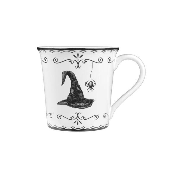 222 Fifth Elegant Haunting 4-Piece White Porcelain Halloween Mug Set - Witch Hat, Jack-o-Lantern, Potion Bottles & Spider - 20.29 oz