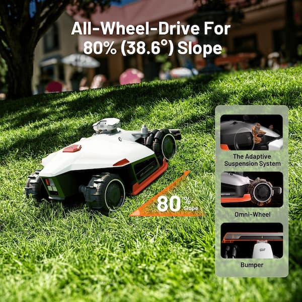 Luba 2 AWD 10000HX 15.8 in. Robot Lawn Mower (2.5 acre), Adjustable Cutting Height (2.2 in.-4 in.), UltraSense AI Vision