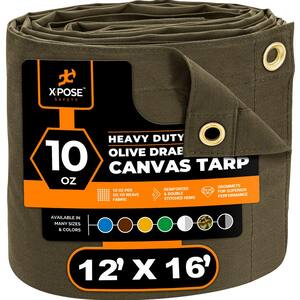 Canvas Heavy Duty 12 ft. W X 16 ft. L Olive Drab 10 OZ Tarp