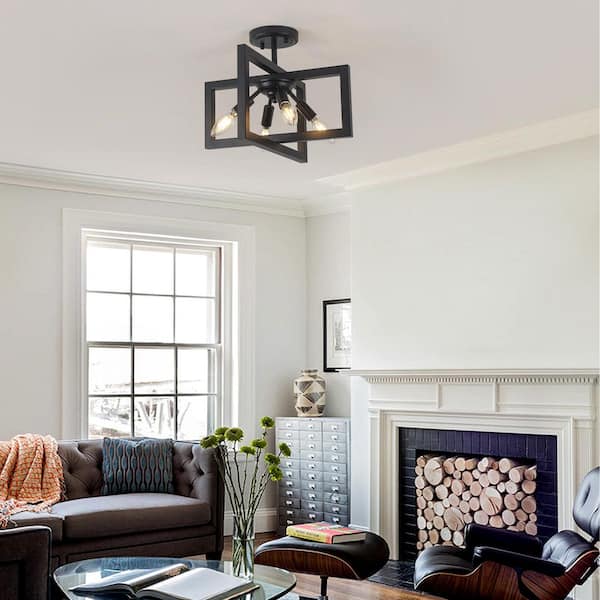 ADSENSTY 14.56 in. 4-Light Black Farmhouse Geometric Semi Flush