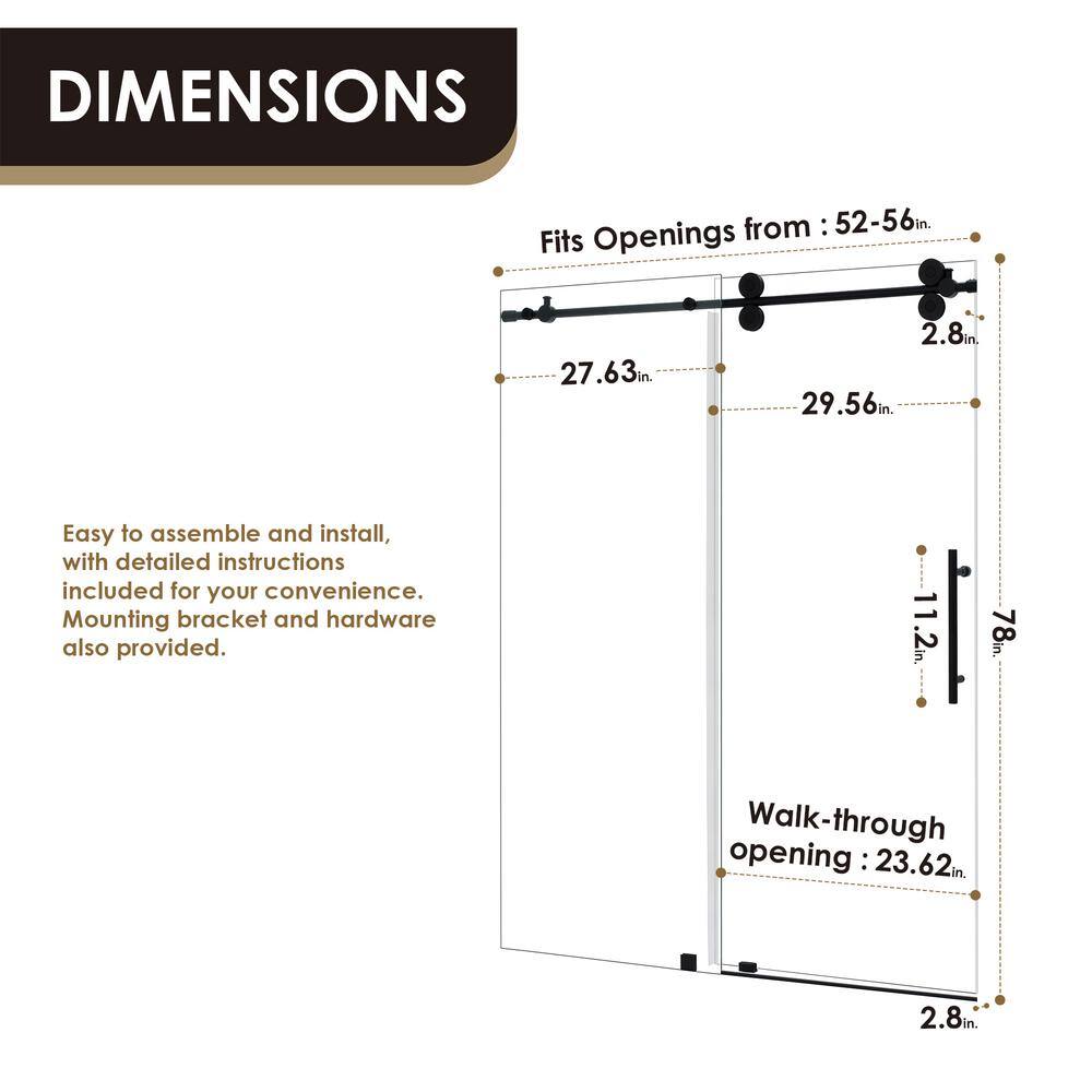 Matte Black Frameless Sliding Shower Door with Clear Glass