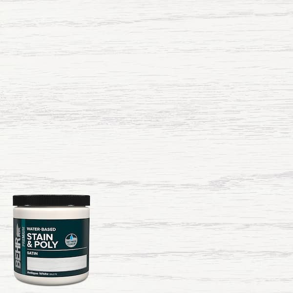 BEHR 8 oz. #TIS-370 Antique White Satin Semi-Transparent Water-Based Interior Wood Stain and Poly