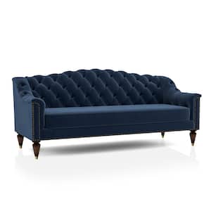 De L and a 91 in. Slope Arm Fabric Straight Tufted Sofa in Blue