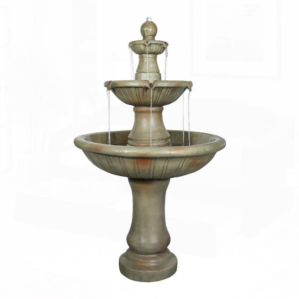 Modern Nature 51. 5in. H Concrete 3-Tier Tiered Fountain with with LED Lights, for Patio, Yard, Indoor/Outdoor Decor