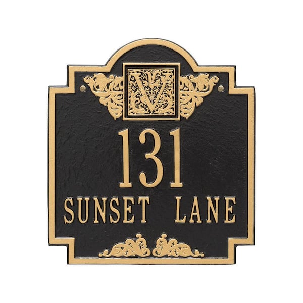 Whitehall Products Monogram Standard Square Black/Gold Wall 2-Line Address Plaque
