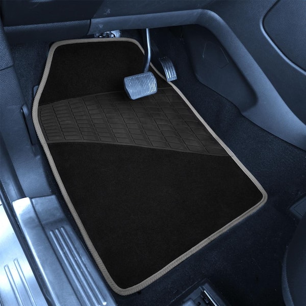 FH Group Gray Color-Trimmed Liners Non-Slip Car Floor Mats with Rubber Heel Pad - Full Set