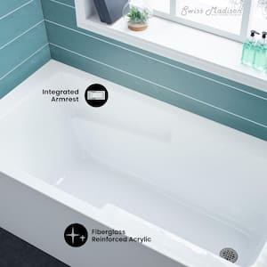 Voltaire 60 in. x 32 in. Acrylic White, Alcove, Integral Armrest, Right-Hand Drain, Apron Rectangular Bathtub in white