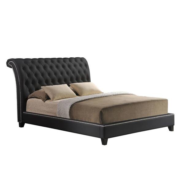 Baxton Studio - Jazmin Transitional Black Faux Leather Upholstered Queen Size Bed