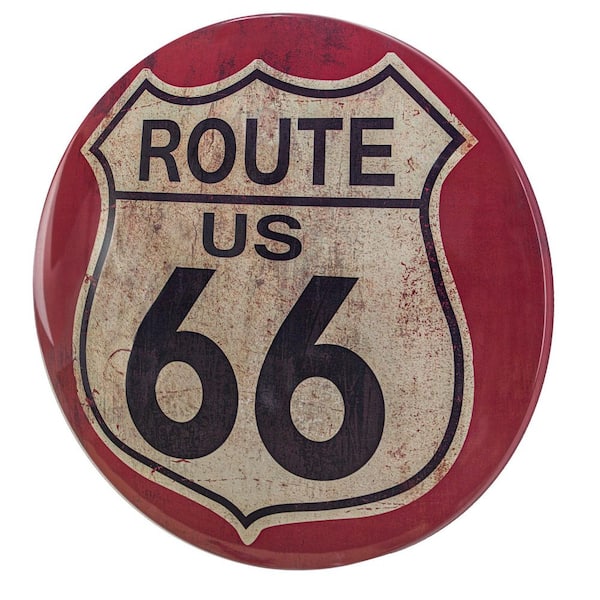 Dome Shaped Metal Wall Art Sign-Room Decor for Bar, Man Cave, Garage (Route 66)Black/Red/White, 15" H x 15" L