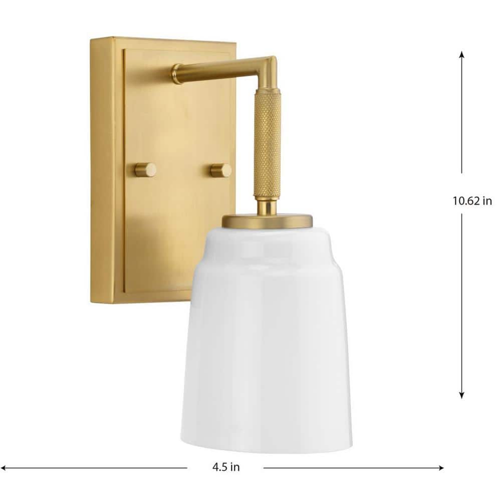 Brushed Gold and Opal Glass Industrial Vanity Light